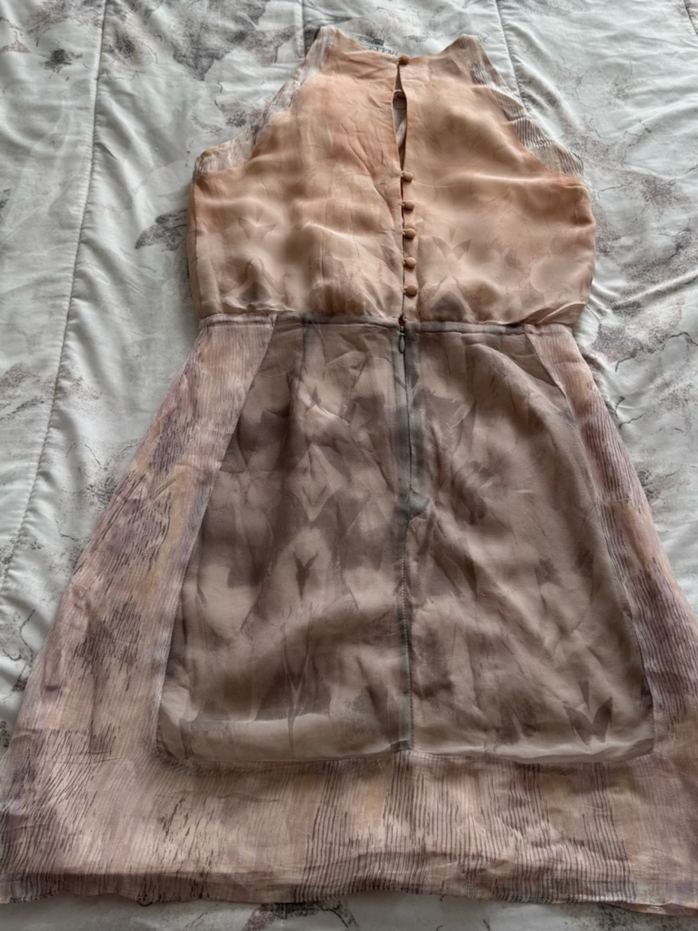 Addison 100% silk Sleeveless Chiffon Halter Dress in Blush and Light Gray, XS - Picture 16 of 16